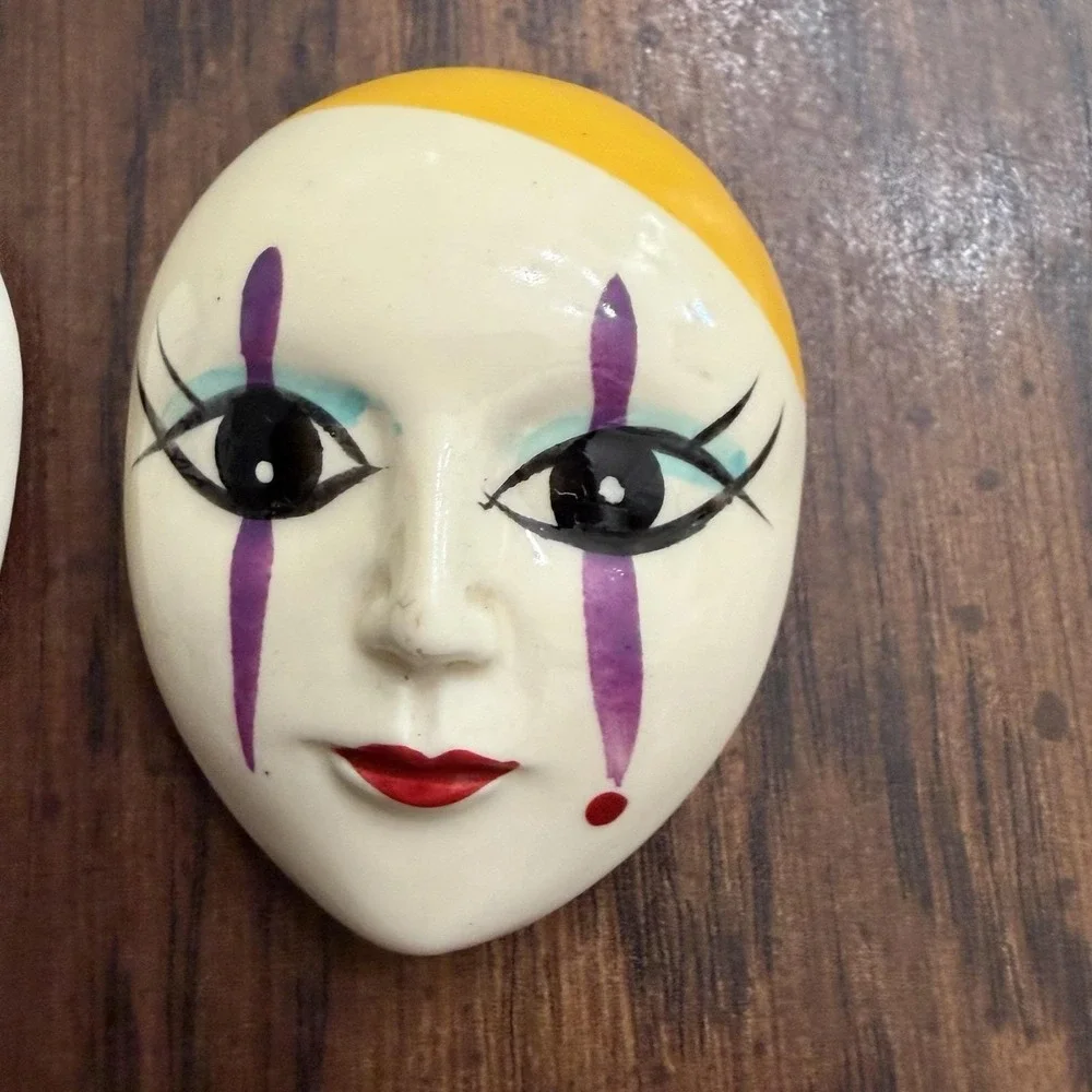 Vintage 1980s Theatrical Face Mask Magnets Set Of 2 Hearts Teardrops